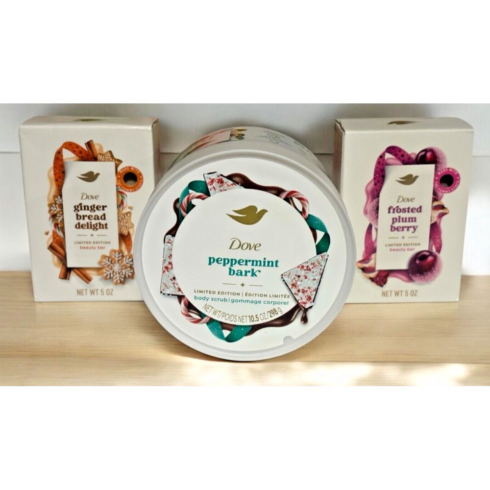 Dove Limited Edition Plum Berry, Gingerbread & Peppermint Bark Soap & Scrub set - Picture 1 of 2